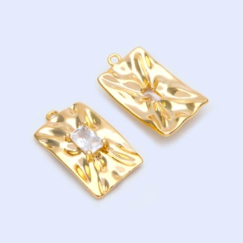 

10pcs Gold plated Brass Cubic Zirconia Hammered rectangle Charms, Textured Pendants 21x12mm (GB-1138)
