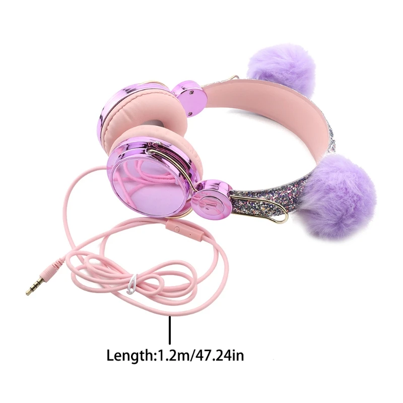 Kids Plush Cat Ears Stylish Earphone USB 3 5mm Wired Stereo Headset Mobile Computer Universal Headphone with Microphone