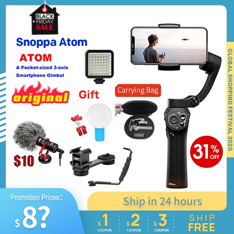 Складной стабилизатор Snoppa Atom 3 осевой Карманный ручной для смартфонов huawei GoPro с