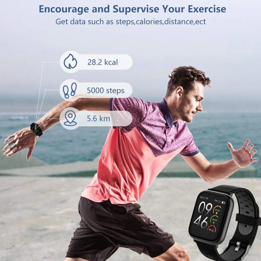 Q1S Smart Watch Dynamic Heart Rate Blood Pressure Monitoring Reminder Bracelet Tracker Call Black Smart Fitness Electronic F8P5