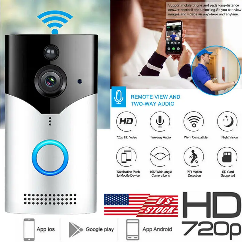 

HD 720P Wireless WiFi Door Bell Smart Video and Audio Doorbell IR Visual Camera Home Security System Support Andriod IOS