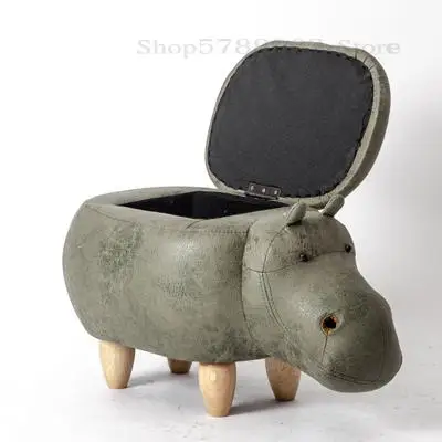 Change shoes stool creative solid wood hippo animal design storage foot decoration sofa |