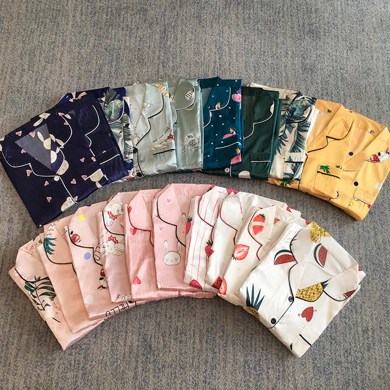 

2019 Spring And Autumn Long Sleeve Pajamas Women's Model Silk Viscose Cardigan Thin Korean-style Fresh Homewear Set