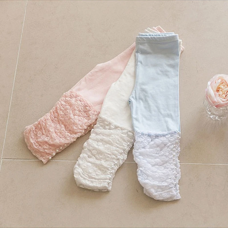 High Quality 2021 New Summer Girls Leggings Pants Lace Cotton Children Clothing Flower Girl Knee Pants