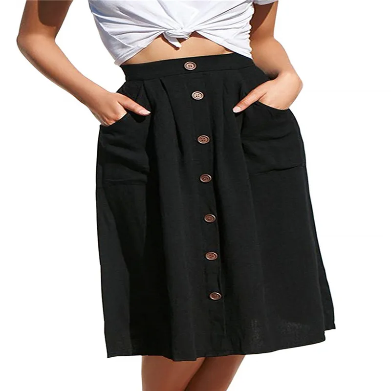 2 Colors Women Casual Midi Skirt Elastic High Waist Front Button Pockets Ladies Autumn Skirts Fashion Loose Plus Size Skirt 2 Colors Women Casual Midi Skirt Elastic High Waist Front Button Pockets Ladies Autumn Skirts Fashion Loose Plus Size Skirt