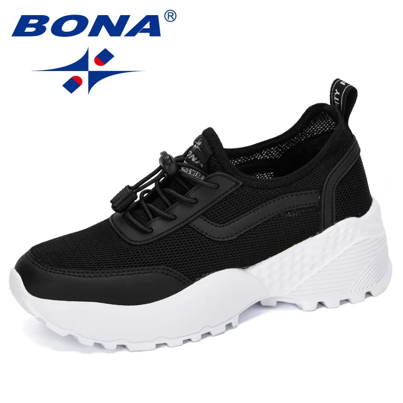 BONA/Новинка года; повседневные женские дышащие кроссовки на платформе; модная женская обувь из сетчатого материала; женская обувь из вулканизированной кожи; удобная обувь