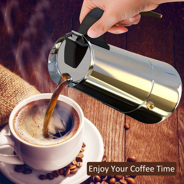Estufa de inducción de acero inoxidable, cafetera Moka, cafetera para café  con cuerpo completo, hace 6 tazas (300ml) de Espresso - AliExpress