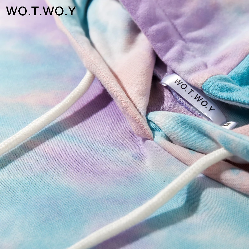 WOTWOY, разноцветная толстовка с капюшоном и принтом, Женская хлопковая уличная одежда, пуловер с длинным рукавом, толстовки, Женская свободная одежда Harajuku