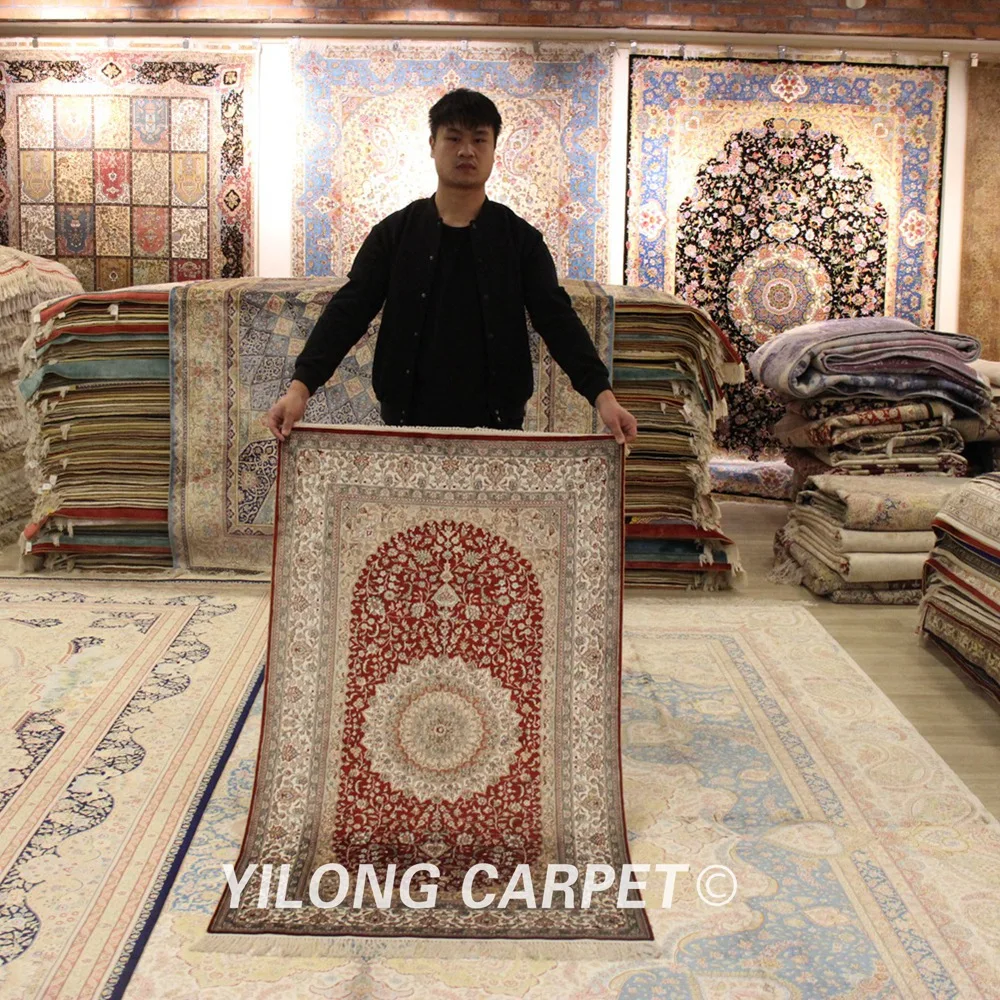YILONG 3'x5' Традиционный персидский медальон ручной работы шелковый ковер с узлом на руки ковер(YJH254A