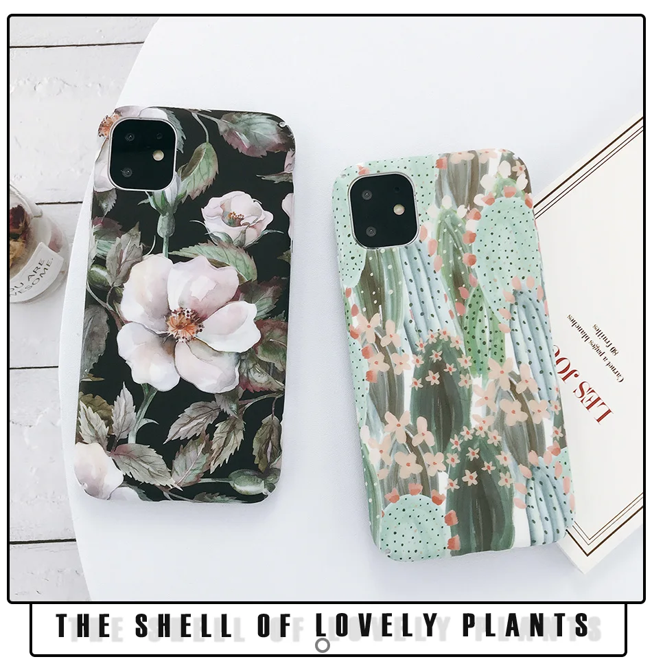 USLION ретро Красочный цветок листья чехол для телефона для iPhone 11 Pro Max 7 8 6 6s Plus X XS XR Xs Max кактус Печатный Жесткий ПК чехол