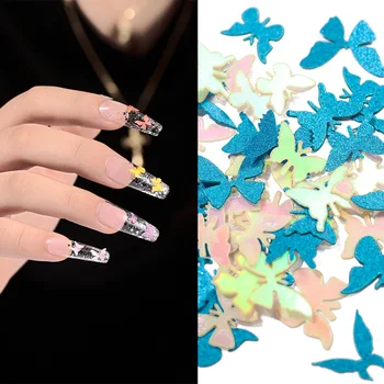 

1 Box 50pcs Nail Fluorescent Wood Pulp Sheet 14 Color Fluorescent Color Handmade Wood Pulp Sheet Stereo Butterfly Nail Patch