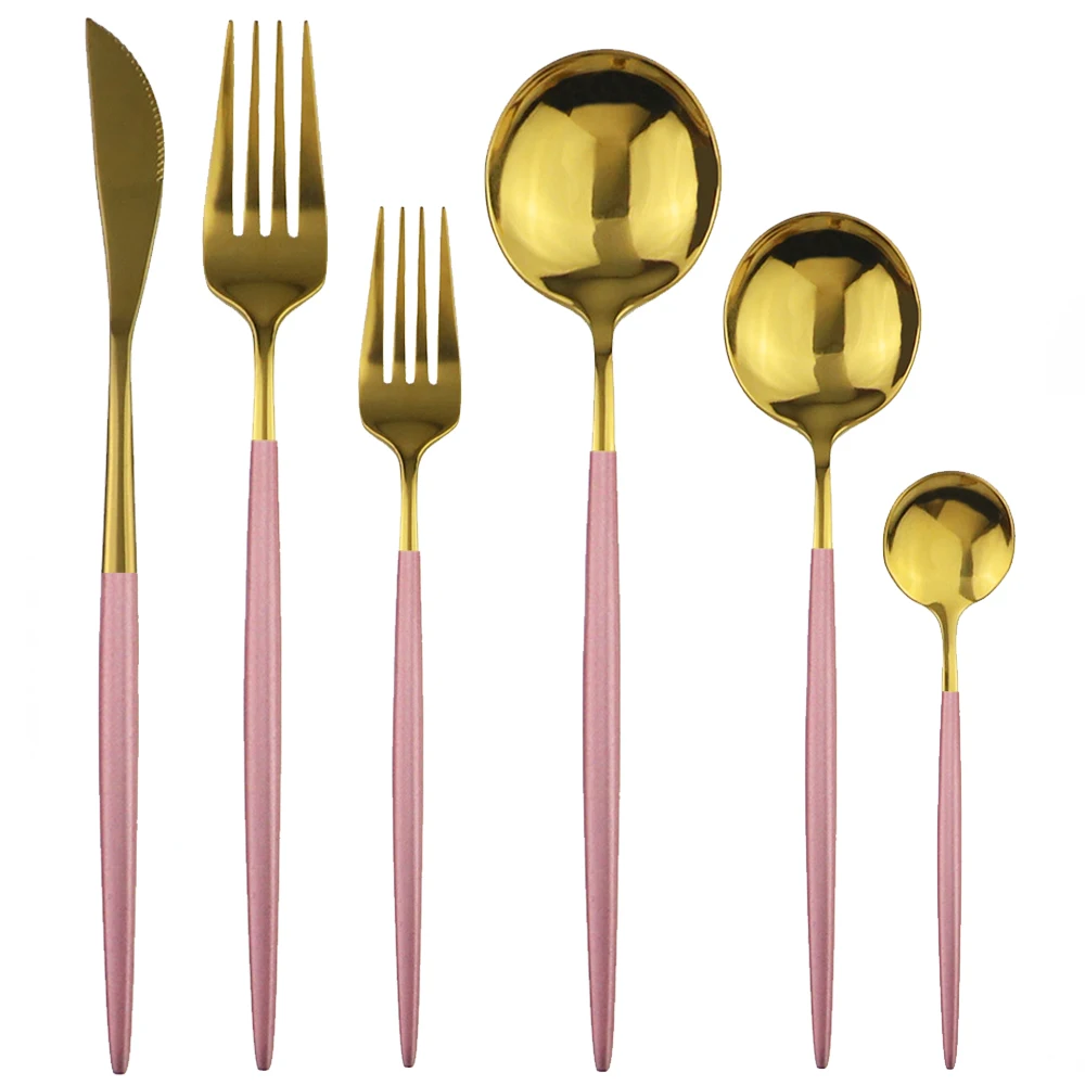 

4set Gold Safe Flatware Set 18/10 Stainless Steel Cutlery Set Pink Tableware Set Knife Fork Spoon Dinner set Home Accessories