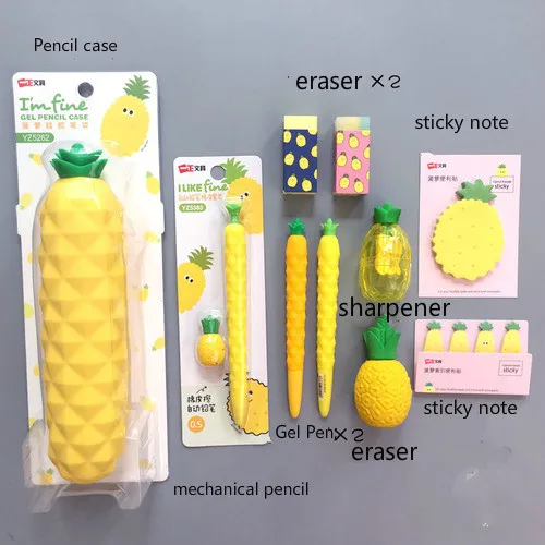 

2020 Carrot Pineapple and strawberry Series Silicone Soft Pencil Case Penholder Organizer Kawaii Stationery Set Kids Birthday