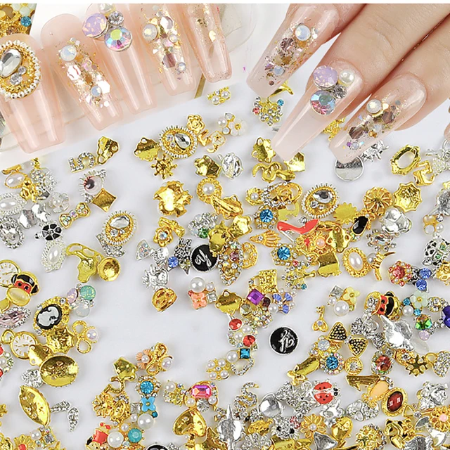 50pcs 3D Gold Nail Charms for Acrylic Nails Shiny Pearl Alloy Nail  Rhinestones Nail Art Charms Alloy Nail Jewels Accessories - AliExpress