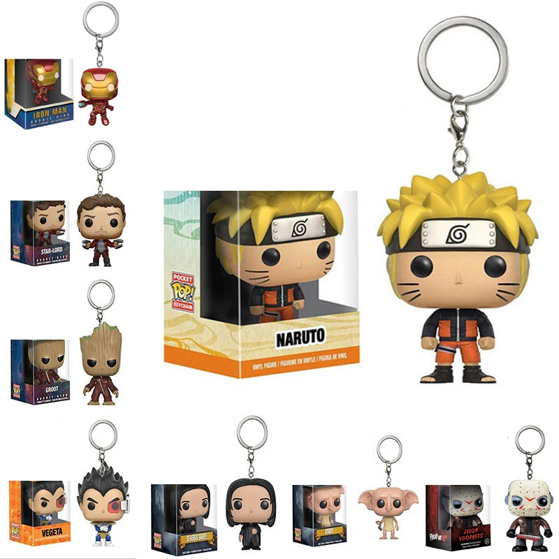 Anime Cartoon Vegeta Narutos Iron Man Loki Kurama Kakashi Goku Pocket Keychain Collection Model Toys For Children Christmas Gift | Игрушки и