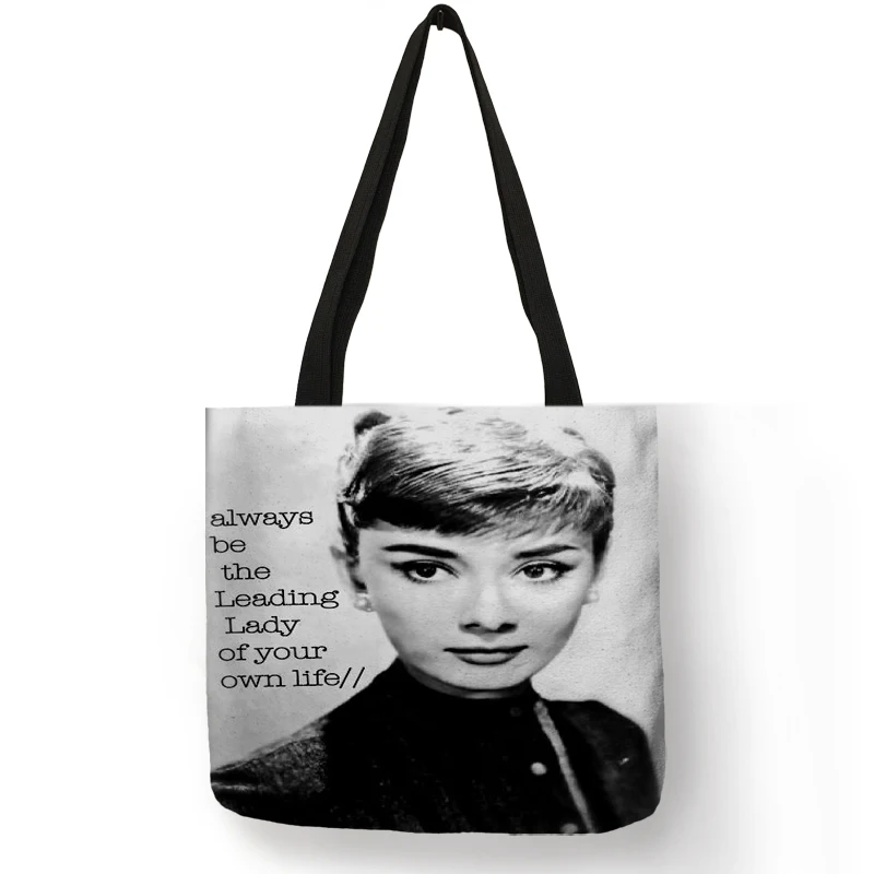 Unique Customize Tote for Women Eco Linen Shopper Bag with Audrey Hepburn Print Reusable Shopping Bags Ladies Fashion Handbag 