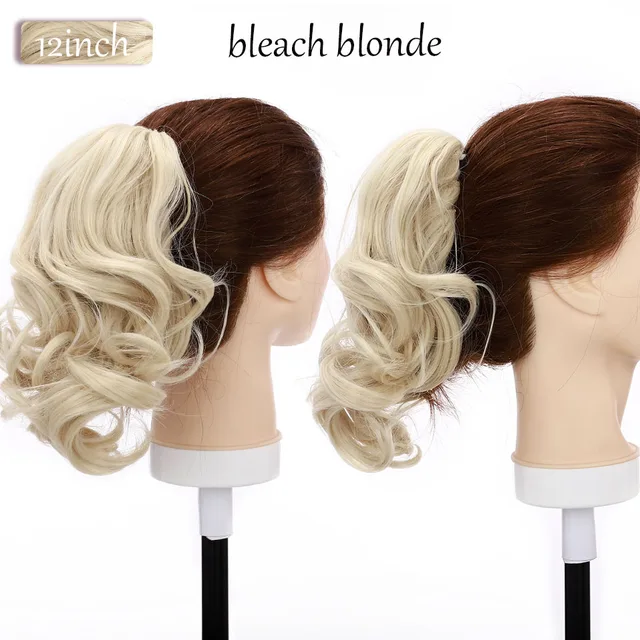 S-noilite Synthetic 12-26inch Claw Clip On Ponytail Hair Extension Ponytail Extension Hair For Women Pony Tail Hair Hairpiece bleach blonde