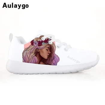 

Aulaygo African Girls Printing Kids Shoes Girls Running Lace-up Boys Casual Outdoor Sneakers Mesh Flat Fashion Soft Zapatilla