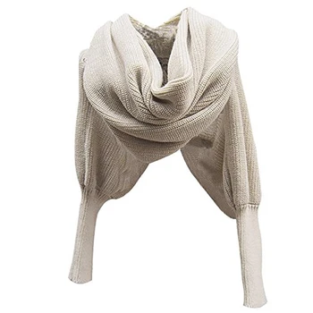 

Soft Winter Warm Artificial Wool With Sleeve Outdoor Women Scarf Daily Protective Office Home Wrap Knit Solid Decorative