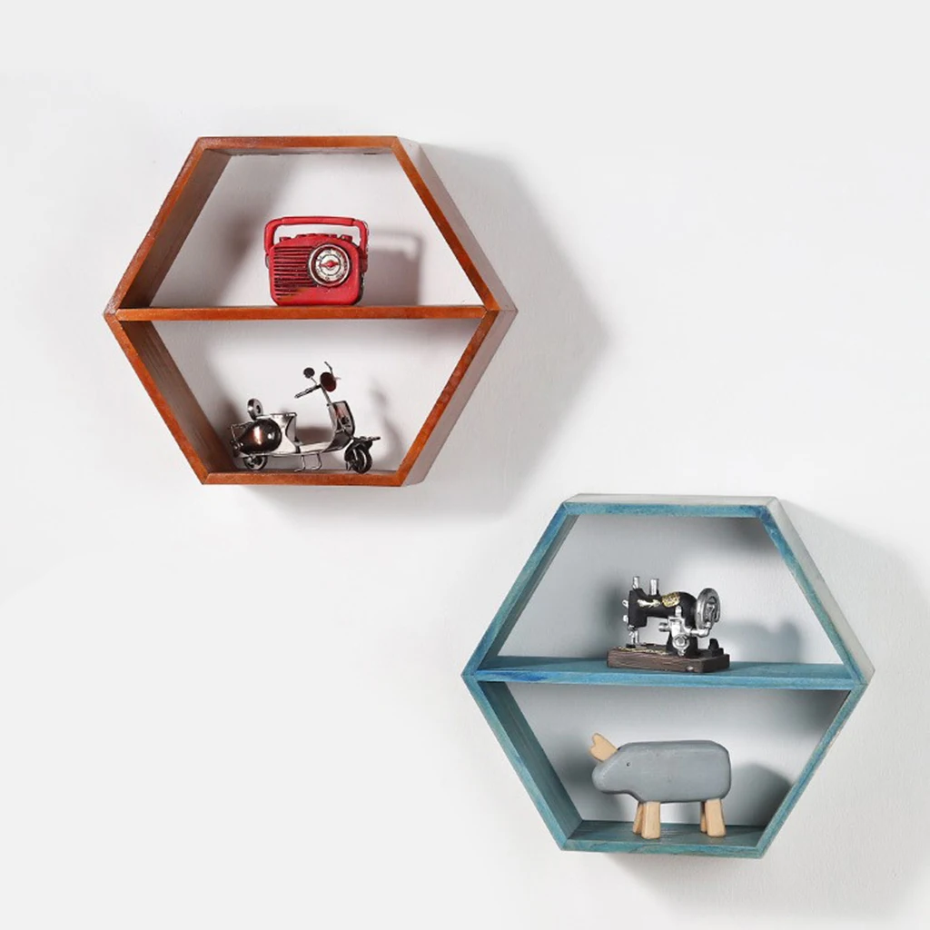 Hexagon Floating Display Home Shelves Bookshelf Wall Mounted Storage Organizer