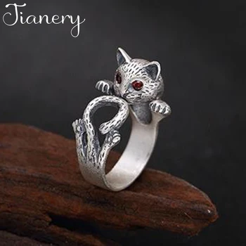 

JIANERY Bohemian Vintage 925 Sterling Silver Cat Rings For Women Open Finger Rings Girls Christmas Gifts