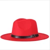 Belt Solid Color Women Red Felt Hat Autumn Winter Fashion Simple Tide Korean Version Jazz Hat Adult Cap 1