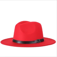 Belt Solid Color Women Red Felt Hat Autumn Winter Fashion Simple Tide Korean Version Jazz Hat Adult Cap 1