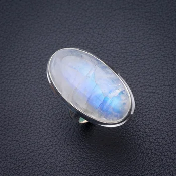 

StarGems Natural Rainbow Moonstone Handmade 925 Sterling Silver Ring 8.25 D4106