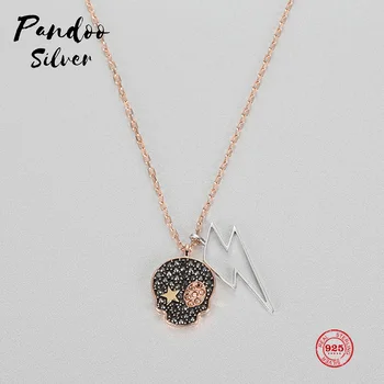 

PANDOO Fashion Charm 925 Sterling Silver Original 1:1 Copy, Personality Skull Lightning Necklace Female Luxury Jewelry Gifts