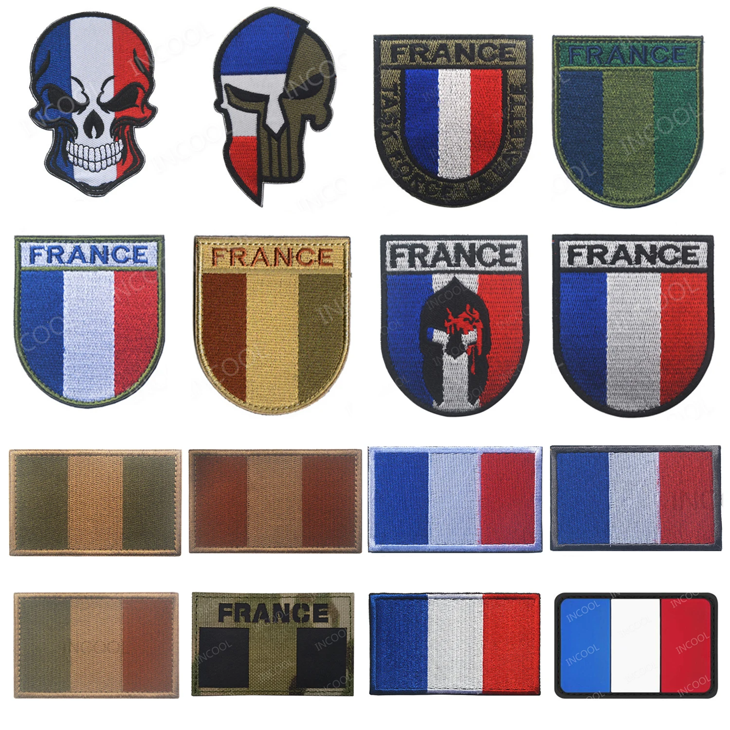 Флаг Франции вышитые нашивки ПВХ французские флаги тактические военные боевой патчи аппликация Эмблем Череп резиновая вышивка значки