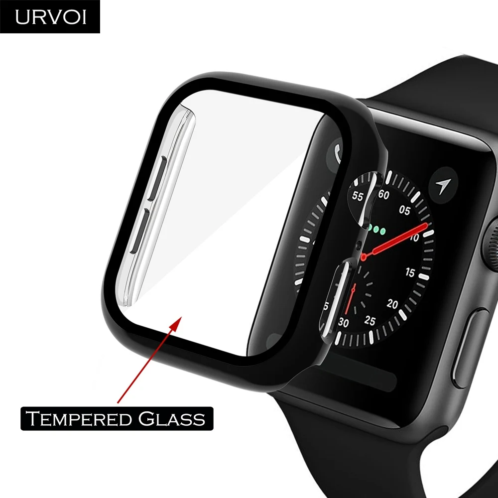 URVOI полное покрытие для apple watch 5 4 3 2 чехол для iwatch 44 мм пластиковый бампер жесткий чехол рамка с закаленным протектором экрана 42 мм