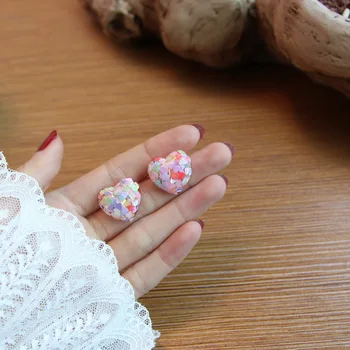 

S925 Silver Needle South Korea Vigorous GIRL'S Sequin Heart Ear Stud Cute Versatile Fresh Earrings Childlike Heart Shape Ear Stu