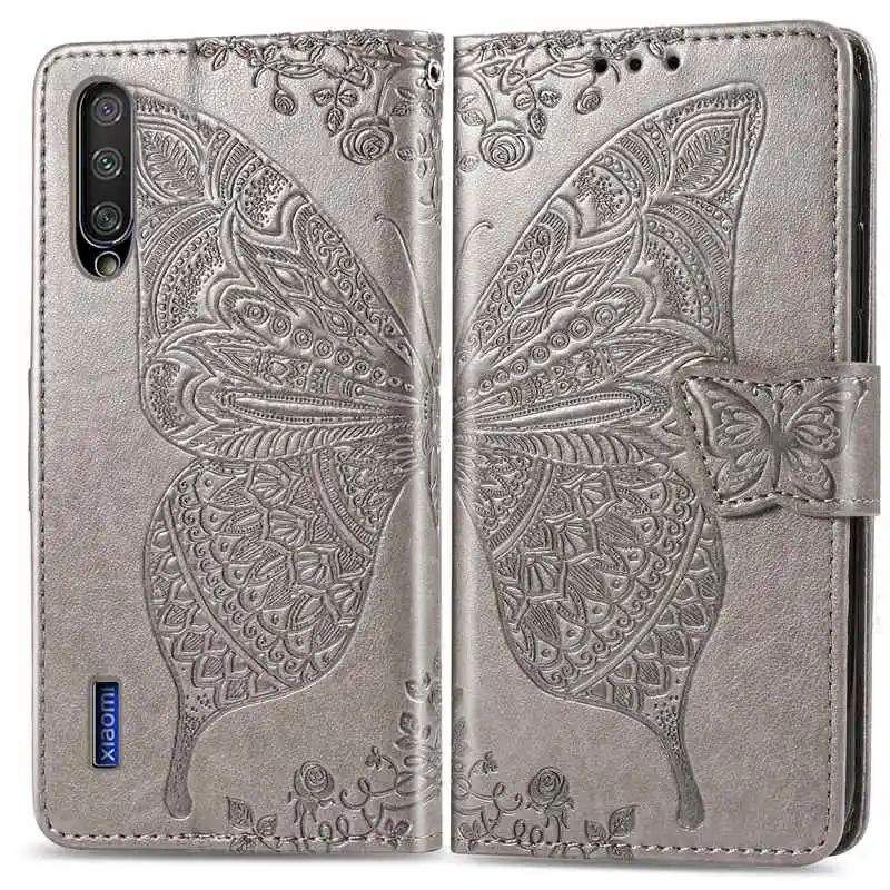 Gray Чехол-бумажник с 3D бабочкой для Xiao mi Red mi 5 Plus 6 6A 7 7A Note 5 6 K20 Pro Go F1 mi 8 9 SE 9T CC 9 9e A3 Lite Max 3 Cover - Цвет: Gray