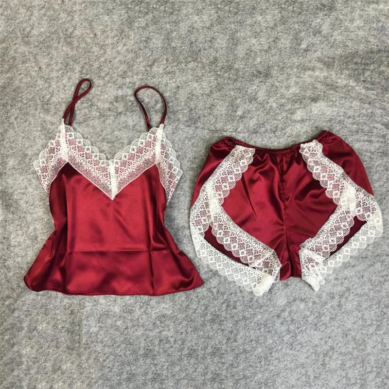 Sexy Lace Satin Sleepwear Lingerie Shorts Female Pajama Underwear Pyjama Home Suit Pijama Pour Femme Pajama Sets