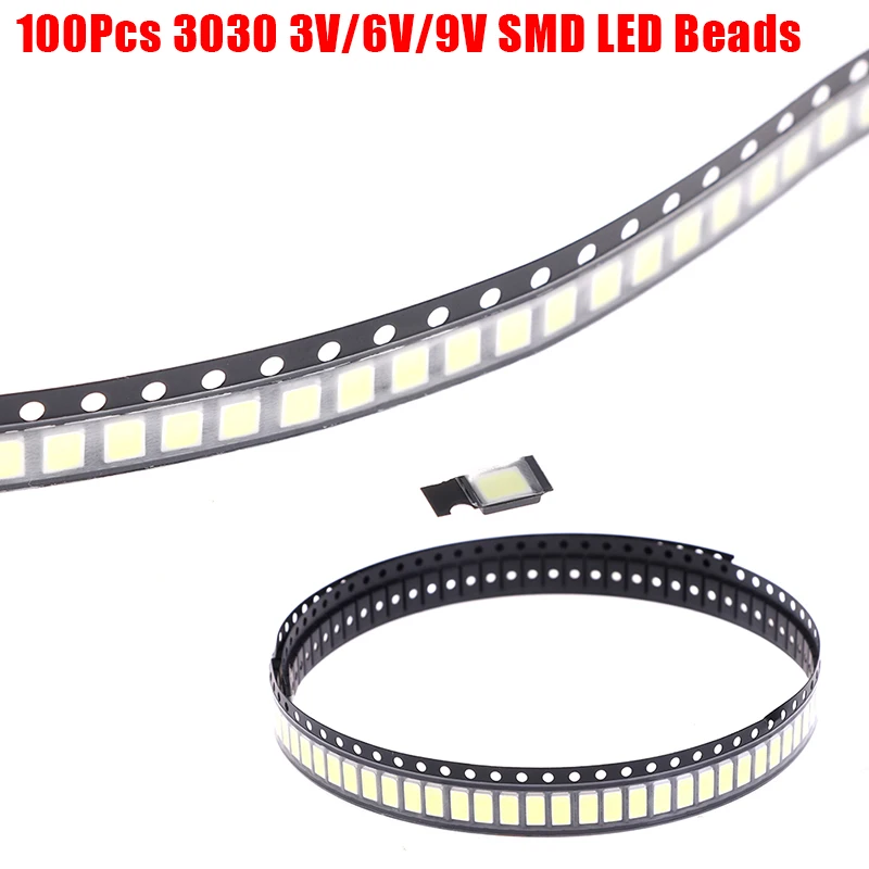 100Pcs 3030 SMD LED Beads 1W 3V/6V/9V Cold White Light For TV Diodes | Лампы и освещение