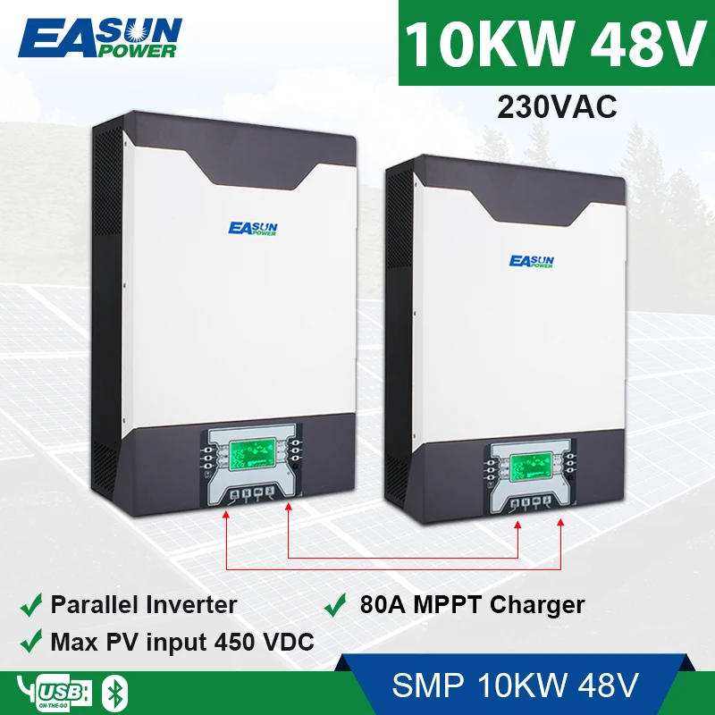 Hybrid Solar Wechselrichter 500VDC 10000W 80A MPPT 48V 230VAC Reine Sinus Welle 