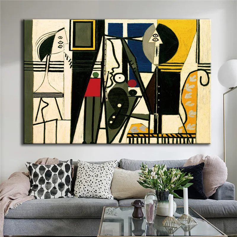 Picasso Painter and Model Canvas Wall Art Canvas Painting Home Deor Wall Pictures Print for Living Room Art Pictures Posters
