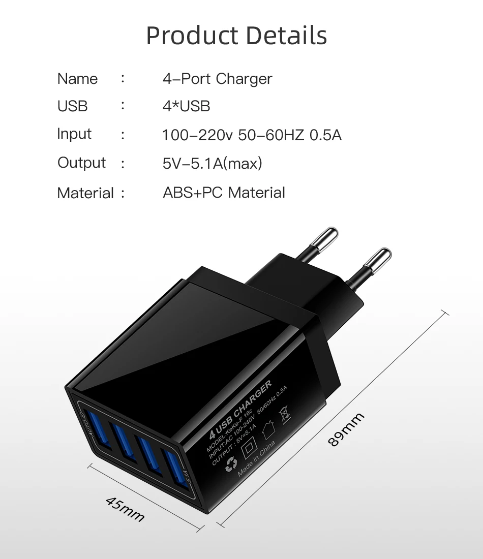 Универсальный 4 Порты USB Зарядное устройство для путешествий 5 V/5.1A телефонный адаптер Смарт зарядная головка для iPhone samsung смарт-чехол для телефона для быстрой зарядки с usb-портом, Зарядное устройство