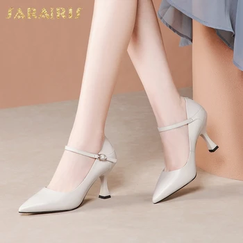 

Sarairis Fashion Hot Sale Genuine Cow Leather Strange Style Pumps Woman Shoes Pointed Toe Buckle Strap Concise Pumps Women