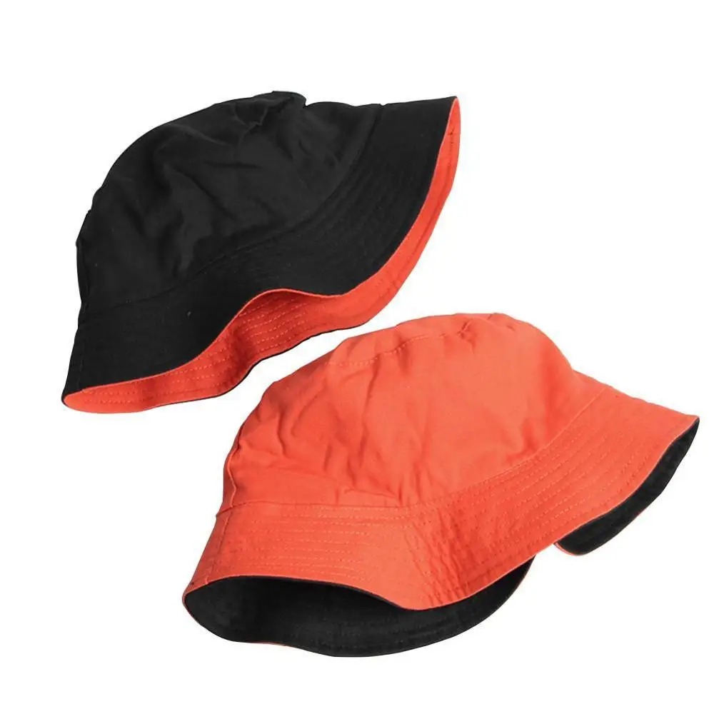 black orange Новая одноцветная двухсторонняя Рыбацкая шляпа модная повседневная мягкая складная солнцезащитная Кепка четырехсезонная Универсальная - Цвет: black orange