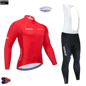 

STRAVA Team Winter 2020 Red Cycling JERSEY 9D Bike Pants Set Mens Ropa Ciclismo Thermal Fleece Bicycle Clothing Cycling Wear