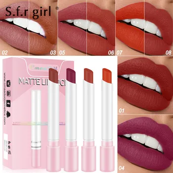 

4Pcs/Set Pigment Matte Lipstick Set Matte Long Lasting Waterproof Nude Lip Stick Cosmetics Easy To Wear