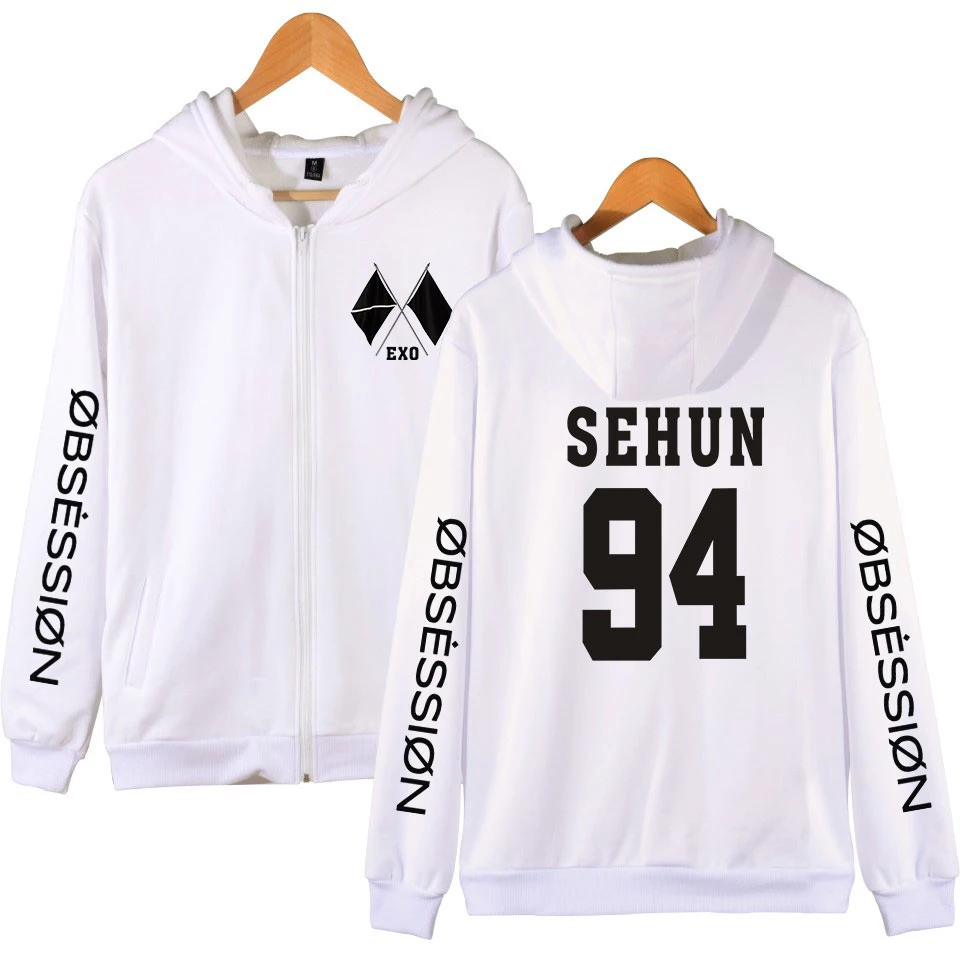 KPOP EXO Sixth Album OBSESSION EXO THE STAGE THE Plate, толстовки с капюшоном на молнии, женские/мужские модные толстовки на молнии
