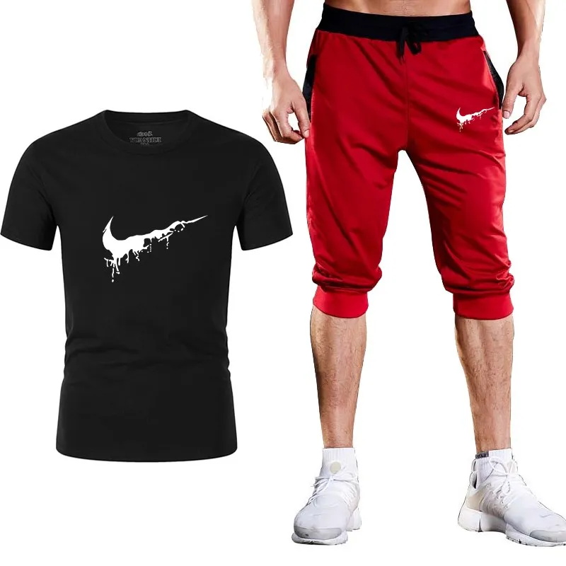 Костюм для бега из 2 предметов, спортивная одежда с короткими рукавами, одежда для фитнеса, баскетбола, тенниса, футбола, тренажерного зала, спортивный костюм, M-XXL - Цвет: 7