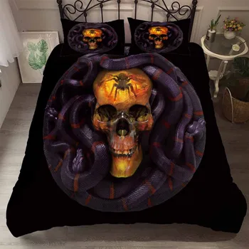 

BEST.WENSD-Southeast Asia Bedding Set Skull Duvet Set with Pillowcases Horror Snake Bedding Set Soft EU King 240x220cm Bed Black