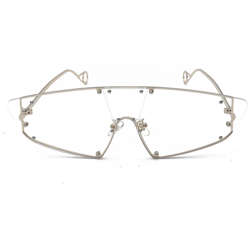 silver clear Модные панк Солнцезащитные очки женские нестандартный рисунок розовые линзы заклепки винтажные очки, ретро солнцезащитные очки для женщин мужчин UV400 NX - Цвет линз: silver clear
