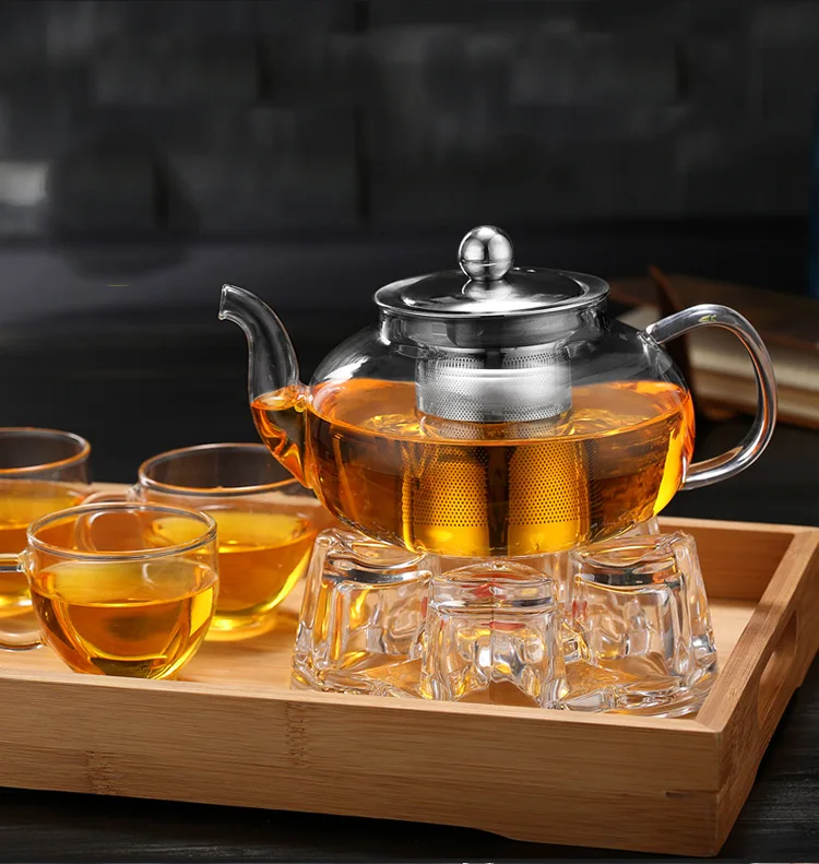 Supply Heat-Resistant Borosilicate Glass Teapot Stainless Steel Liner Filter Tea Kettle Kung Fu Tea Set 600 Ml