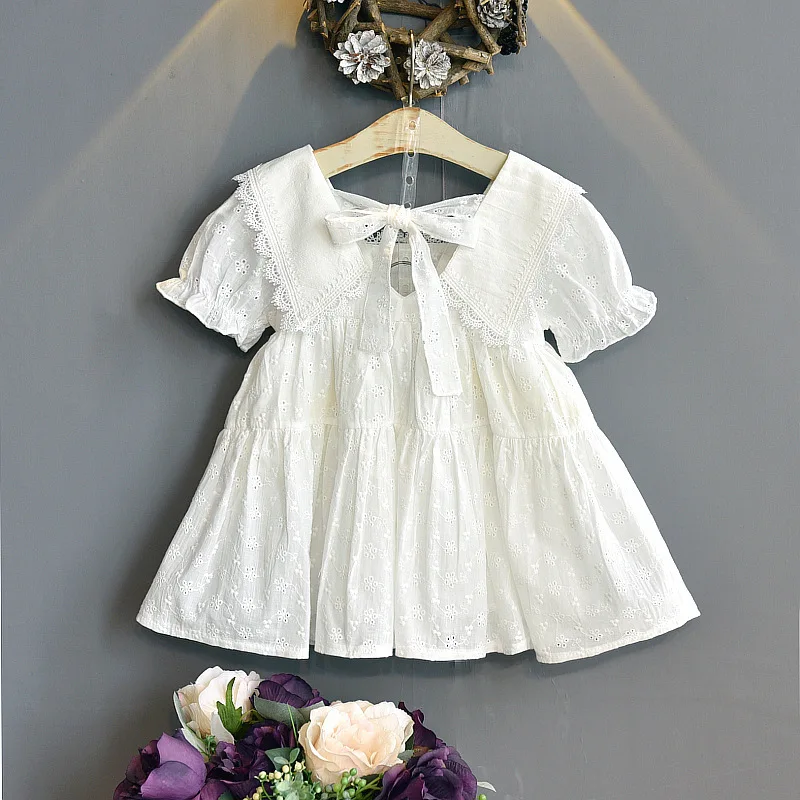 Summer Dresses Girls Fashion White Dress Kids Lace Floral Dresses Cotton Dress Children Clothing Lace Floral