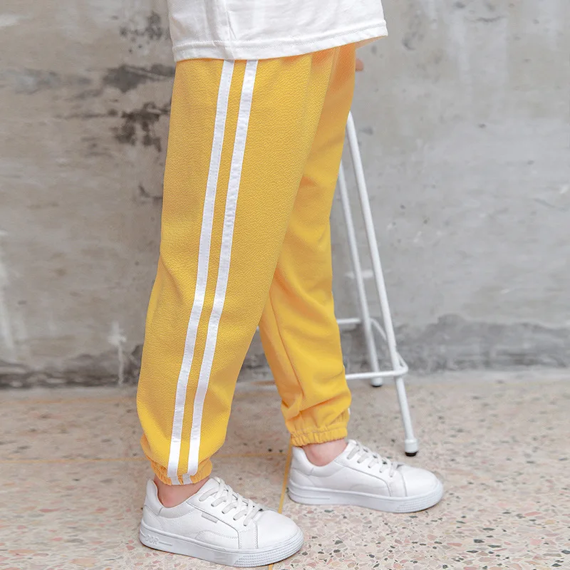 Toddler Kids Pants 2022 Summer Candy Color Harem Pants Boys Soft Trousers Drawstring Side Stripe Baby Boys Pants