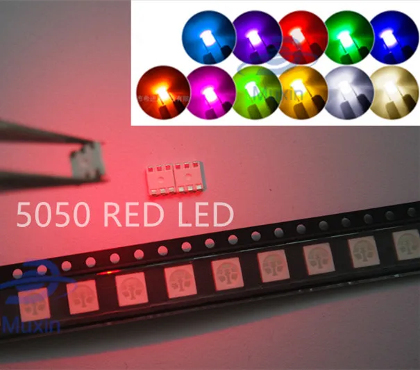 100 шт. SMD 5050 красный/зеленый/синий/белый/желтый/теплый белый/розовый/UV/Orang/RGB/WS2812B